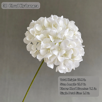 Fleur artificielle en forme de tige d'hortensia nuage imprimée en 3D, blanche, au toucher réel, pour la décoration de vases à la maison, vente en gros