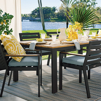 Ensemble de mobilier de jardin et de terrasse en aluminium imperméable avec chaises à accoudoirs en teck, table de salle à manger extérieure légère pour cour et balcon