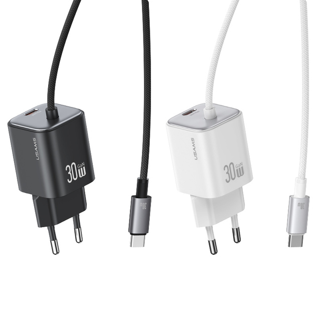USAMS CC264 PD 30W Gan Mini Portable Usb Type c Fast Charging Cellphone Multi Port Usb c Mobile Phone Wall Charger Adapter
