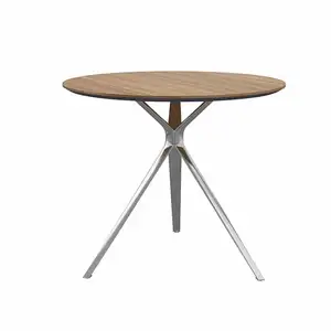 Nordic living room furniture Round plywood top aluminum base dining table for restaurant