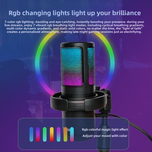 Microphone à condensateur USB, directivité cardioïde, réponse en fréquence 20Hz-20KHz, lumières RGB colorées pour ordinateur, karaoké, <span class=keywords><strong>jeux</strong></span> - Product Image 4