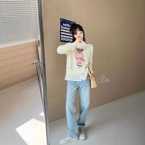 Suéter Coreano <span class=keywords><strong>de</strong></span> Algodón 100% para Mujer, Color Rosa, Cuello Redondo, Tejido Frontal, Estilo Americano, Colección Invierno - Product Image 4