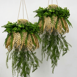Panier suspendu artificiel avec feuillage de fougère verte, jardinière décorative en osier pour la maison, le jardin, le balcon, la décoration murale - Product Image 2