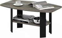 Table basse au design simple avec étagère ouverte, plateau à bords doux, en chêne français gris et noir, pour salon, bureau à domicile