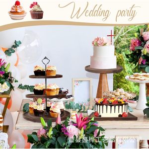 ชั้นวางขนมหวานไม้ทรงกลมหลายชั้นสำหรับจัดแสดงคัพเค้ก เค้ก สำหรับงานปาร์ตี้วันเกิด ถาดเสิร์ฟผลไม้และขนม - Product Image 3