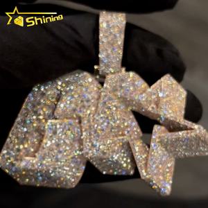 定制男士嘻哈饰品黄金925纯银VVS莫桑石钻石奢华字母首字母吊坠魅力 - Product Image 2