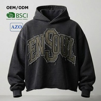 Sweat à capuche personnalisé 420 GSM épais délavé pour homme, coupe oversize, ourlet effiloché, broderie appliquée, lettres, coupe courte, fabricant OEM de streetwear