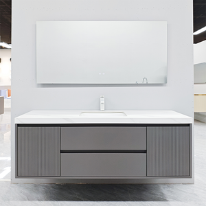 Lavabo en céramique <span class=keywords><strong>gris</strong></span> au design moderne personnalisable avec <span class=keywords><strong>dessus</strong></span> en marbre Meuble-lavabo mural pour salle de bain à usage domestique ou hôtelier - Product Image 3