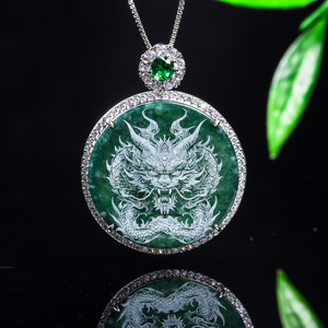 Pendentif Dragon Gardien en Jadeite Naturelle Sculptée avec Effet <span class=keywords><strong>Ombre</strong></span>, Livré avec Chaîne, Collier Pendentif en Jade Exquis, Bijou - Product Image 2