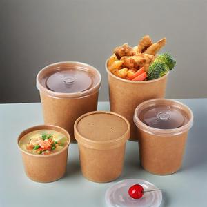 Conteneur alimentaire jetable écologique personnalisé pour la restauration rapide, seau à porridge en PE, bol avec couvercle en papier kraft, assiettes, lait - Product Image 2