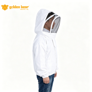 Chaqueta de apicultura ventilada 100% algodón blanca al por mayor, chaqueta protectora de abejas de malla de 3 capas de calidad premium con velo - Product Image 3