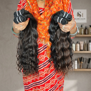 Extensiones de Cabello Humano Indio Virgen Genuino, Mechones Dobles Cosidos a Máquina, Ondulado Profundo, Color Negro, Tejido Suelto - Product Image 1