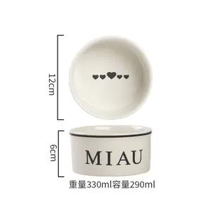 Customized Logo Animal Reinforced Flat Mouth Warm Matte Enamel Porcelain Pet Ceramic Cat Accessories For Cats Bowl