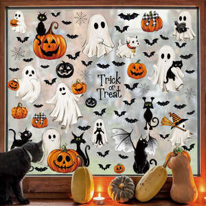Autocollants de fenêtre d'Halloween en gros, décalcomanies statiques blanches de fantômes et chauves-souris pour la décoration de fête - Product Image 5