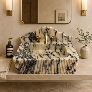 <span class=keywords><strong>Lavabo</strong></span> de Mármol Sólido Calacatta Viola Colgante de Pared con Salpicadero, <span class=keywords><strong>Lavabo</strong></span> Flotante para Decoración de Baños Modernos en Hogares, Villas y Hoteles - Product Image 2
