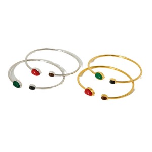 Pulsera Ajustable Unisex de Acero de Titanio Chapada en Oro de 18K con Ágata Negra y Verde, Diseño Geométrico, Marca HR, Superventas - Product Image 1