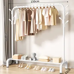 White and black hall entryway free standing tree hanging bag hat jacket umbrella metal clothes hanger stand with shoe rack