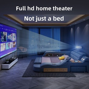 Lit intelligent en cuir de luxe multifonctionnel, lit plateforme king size, tissu doux, rangement, lit moderne avec haut-parleur musical 9879 M - Product Image 4