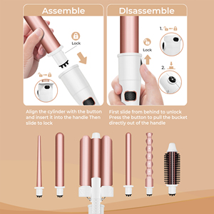 Kit de bouclage professionnel 6-en-1 : <span class=keywords><strong>Fer</strong></span> à <span class=keywords><strong>boucler</strong></span> à 3 barils, Onduleur sirène, Baguette à bulles avec écran LCD, Étui de voyage et Logo personnalisé - Product Image 2