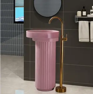 粉红色彩色实心圆柱体基座水槽现代设计纳米石材一件基座盆水槽