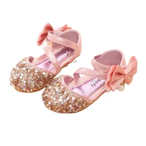 婴儿女孩儿童公主凉鞋夏季可爱儿童 Paillette 鞋跟平底鞋
