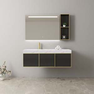 Mueble de Baño de Lujo Negro y Dorado, Montado en el Suelo, de Melamina con Madera Contrachapada, Muebles de Baño Personalizados - Product Image 4