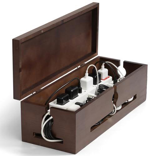 Wooden Cable Management Box Wire Organizer Box Power Strip Cover for Home or Office Large Cable Hider Home Organization Storage