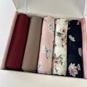 Customize Gift Box Pearl Chiffon Hijab Scarf Printed Dot Shawls Malaysian Arab Headscarf Wraps for Women Flower Foulard