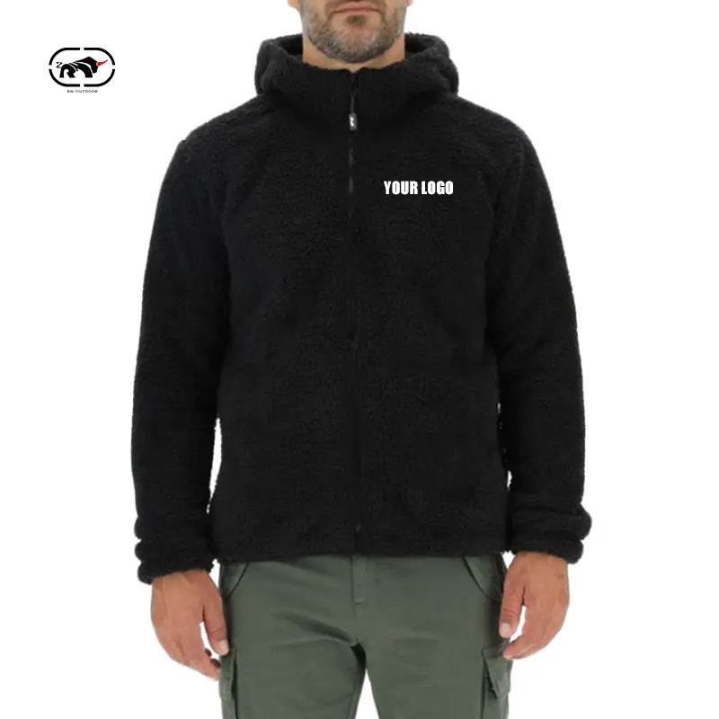 Fashion High Quality Black Fleece Jacket Winter Zip Up Long Sleeve Sherpa Fleece Jacket for Men