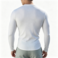T-shirt de sport pour homme, coupe ajustée, col Henley en V, manches longues, séchage rapide, en nylon, élasthanne, coton et satin, 180 GSM, personnalisable ODM