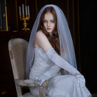 Voile de mariée classique pour femme, blanc/ivoire, orné de strass et de perles, cousu main, 100% polyester, bord perlé