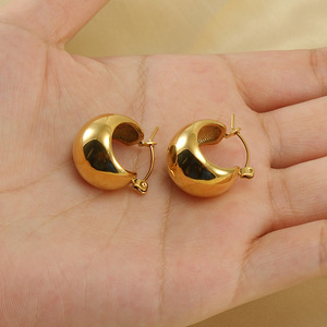 Zogxin C-Shaped <b>Hoop</b> <b>Earrings</b> Gold And <b>Silver</b> Stainless Steel Geometric Ball Shape For Party Fashion Jewelry - Product Image 2