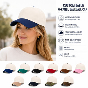 Custom Logo 6-Panel Baseball Cap Structured Fit Contrast Visor Premium Cotton Wholesale Adjustable <b>Sun</b> <b>Hat</b> Ivory Peach Pink - Product Image 1