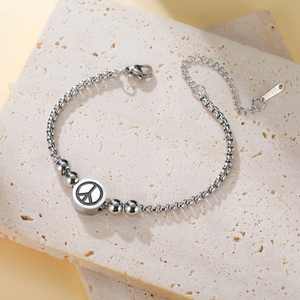 Bracelets Myshape en acier inoxydable avec symbole de la paix, perles et chaîne, pour femmes et hommes, bijoux anti-guerre, cadeau - Product Image 3