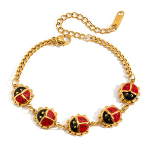 Pulsera con dije de mariquita para mujer, cadena de oro, diseño de insecto, regalo de joyería - Product Image 5