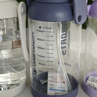 Bouteille d'eau sport avec paille et couvercle à clapet, grande poignée, 1700 ml, en PC, pour activités de plein air, boisson directe, lavable au lave-vaisselle, 60 oz/50 oz