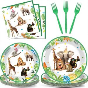 Assiettes et serviettes pour fête d'anniversaire sur le thème de la <span class=keywords><strong>jungle</strong></span>, décorations de fête sur le thème des animaux, ensemble de vaisselle <span class=keywords><strong>jetable</strong></span>, fournitures pour fêtes d'anniversaire - Product Image 1