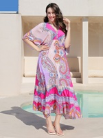 Femmes été Boho Spaghetti sangle col carré à volants décontracté fluide longue robe plage balançoire fête Maxi robe