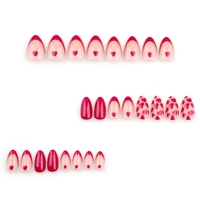 24 pièces Saint-Valentin 2025 Faux ongles à presser en acrylique, forme amande, motif cœur rouge français 3633