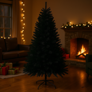 Sapin de Noël noir non éclairé 7,5 pieds 1346 pointes de branches Base en acier à ouverture automatique Décoration de Noël d'intérieur - Product Image 2