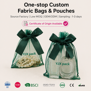 Sac à cordon en organza personnalisé avec nœud en satin, pochette de luxe pour bijoux, parfum, cadeau de mariage, logo personnalisé - Product Image 1