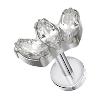 Giometal ASTM F136 anting-anting bunga kristal Titanium CZ kancing/Opal Blossom anting-anting tindik tulang rawan Helix perhiasan tubuh grosir