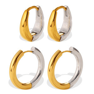 Pendientes de aro en tono dorado y plateado, geométricos, de acero inoxidable, para uso diario, joyería para mujer - Product Image 5