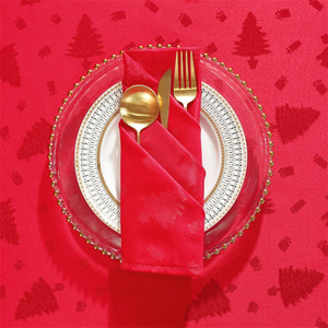 Árbol de Navidad rojo tejido Jacquard Damasco resistente a las arrugas fácil cuidado impermeable mantel de Navidad para mesa de fiesta - Product Image 4