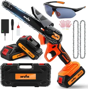 MVM China Hand-held Cordless Power Saw Machine Lithium Battery Mini 6inch Chainsaw With 2 Batteries