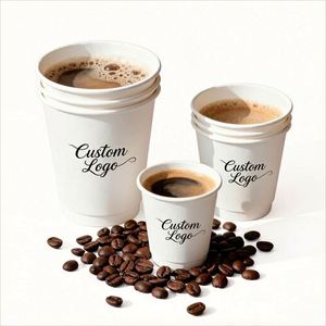 Prix de gros en vrac, logo personnalisé, gobelet à café ou à thé jetable écologique biodégradable à double paroi en papier kraft avec couvercle - Product Image 1