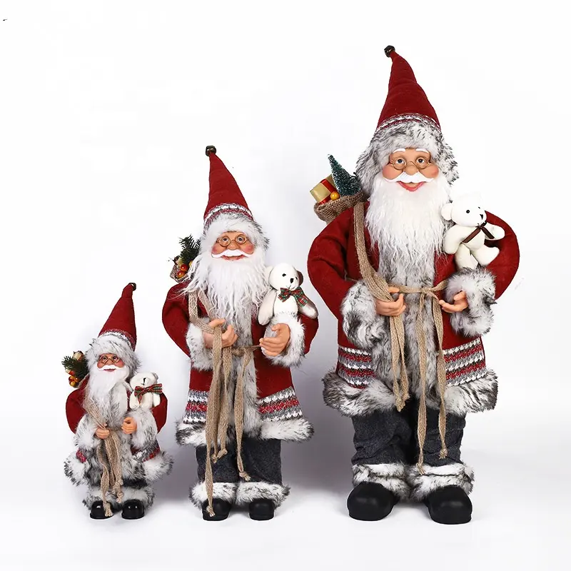 Ourwarm Handmade Gift Vintage Ornaments Decoration Village Santa Claus Set Toys Christmas Figurine