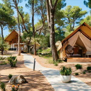 Tente de glamping haut de gamme pour l'extérieur, <span class=keywords><strong>toile</strong></span> imperméable de 45 m² avec salle de bain et loft, tente de safari de luxe pour hôtel, complexe hôtelier, hébergement - Product Image 3