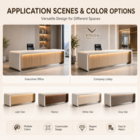 Bureau d'accueil moderne et luxueux avec LED incurvées, en bois blanc minimaliste, pour entreprise ou hôtel