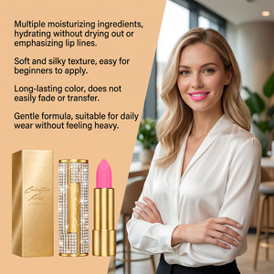 Lápiz Labial al por Mayor con Fórmula Suave para Maquillaje Diario, Decoración de Diamantes y Tubo Dorado - Product Image 3